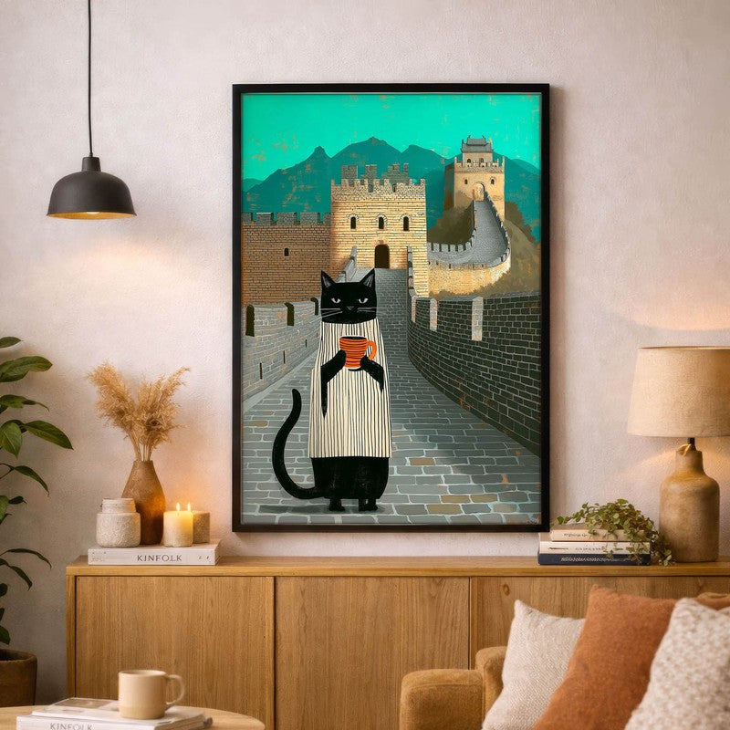 Wandering Cat Wall Painting With Frame