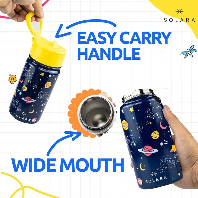 Kids bottle with carry handle and wide-mouth opening shown open