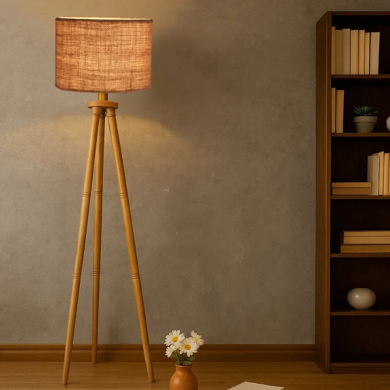 Sienna Tripod Wooden With Jute Shade Floor Lamp - Brown media 1