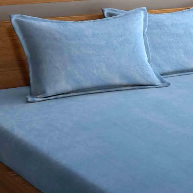 Solid Dust Woollen Bedsheet (Blue) - 130 GSM media 4