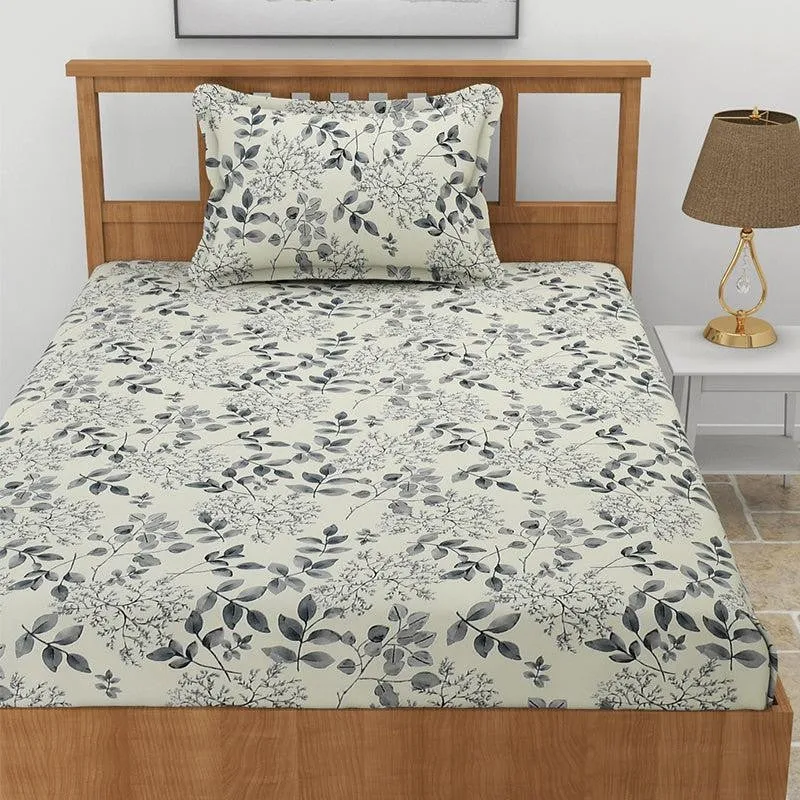 Frezya Floral Microfiber Bedsheet (Grey) - 130 GSM media 1