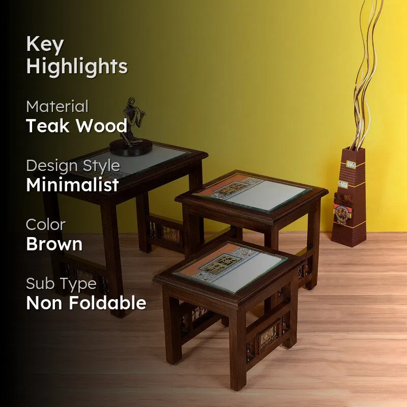 Monaco Teak Wood Nesting Stools - Set of Three media 2