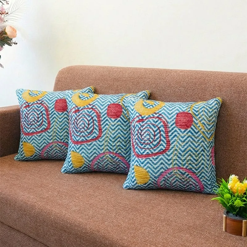 BlossomTrail Cushion Cover (Blue) - Set Of Three media 1