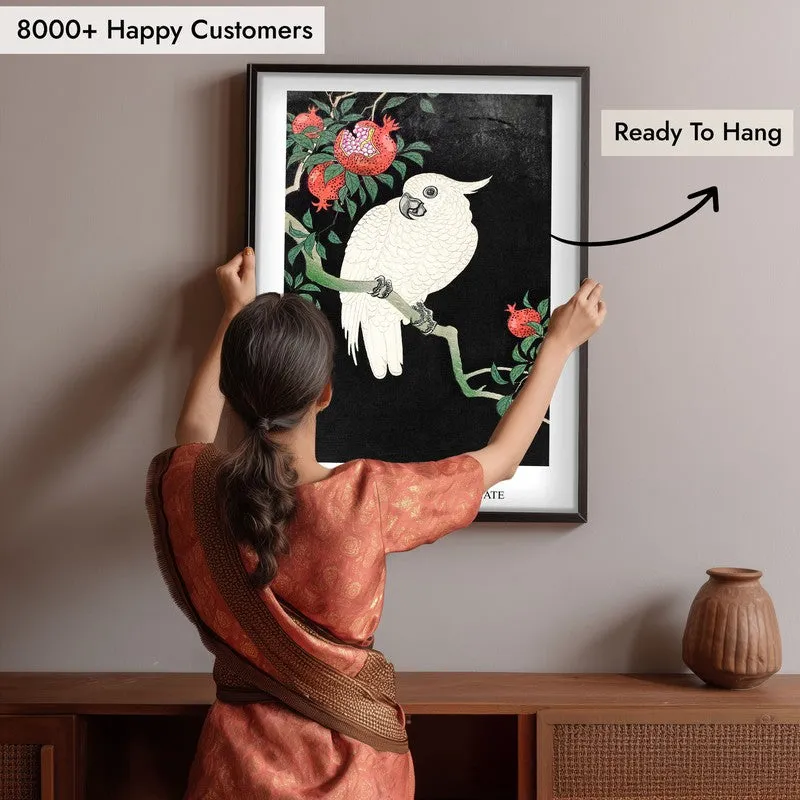 Cockatoo And Pomegranate Ohara Koson Archival Canvas Wall Painting - Black Frame media 6