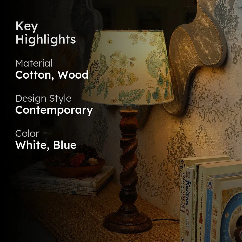 Blossom Wooden Base Cotton Table Lamp - Multicolor media 2