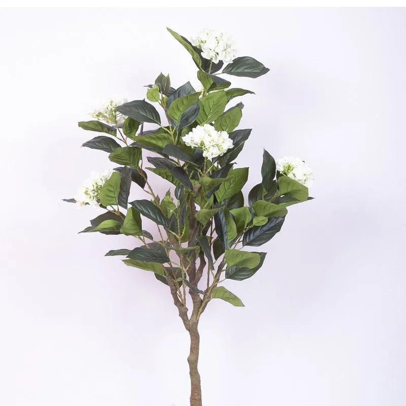 Chic Hydrangea Faux Artificial Plant With Black Plastic Pot - White media 5