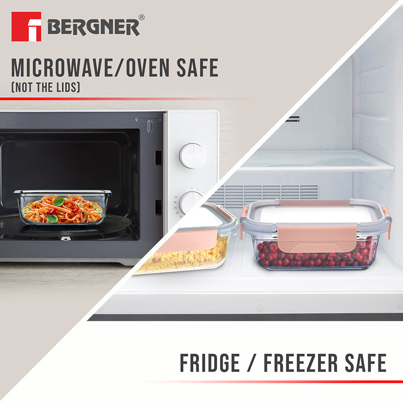 Bergner Glass Vault Airtight Glass Tiffin Box (Peach) - 1500 mL media 4
