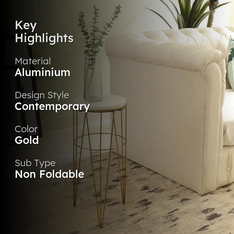 Marble Top Aluminum Side Table (Gold) - Large media 2