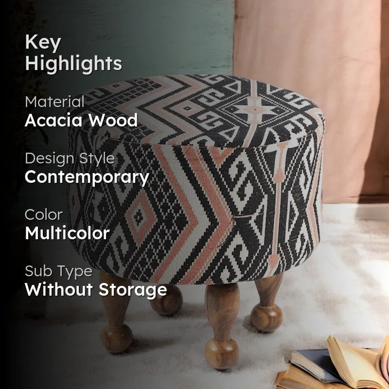 Fverix Acacia Wooden Ottomans - Multicolor media 2