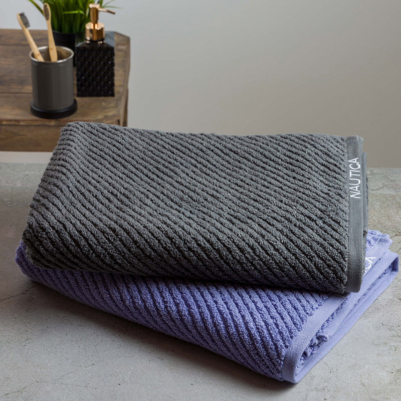 Nautica Riviera Soft Cotton Bath Towel (Dark Grey & Light Blue) - Set Of Two media 4