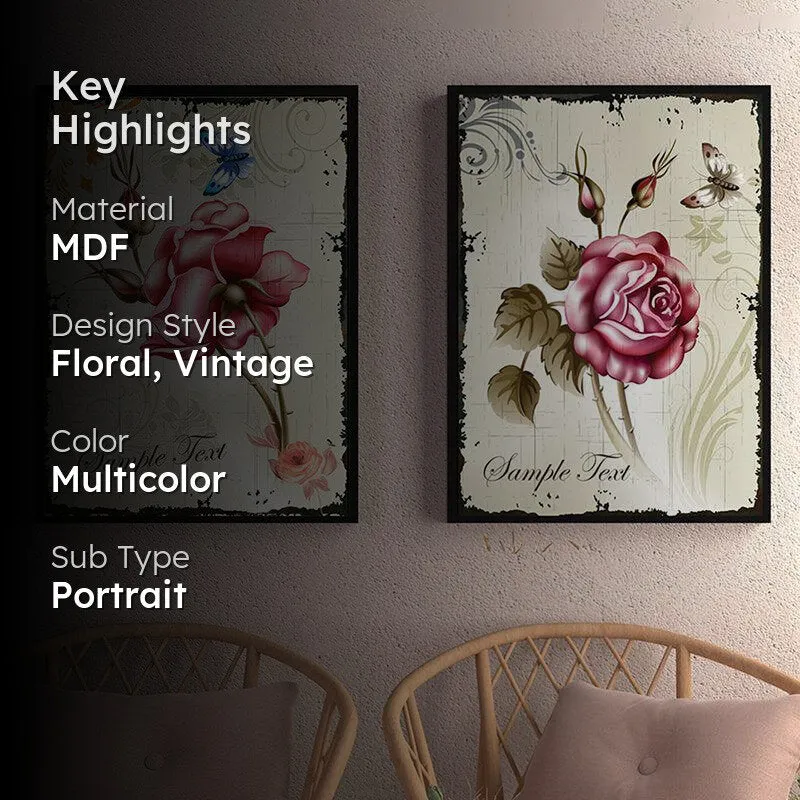 Retro Rose Wall Painting - Set Of Two media 2