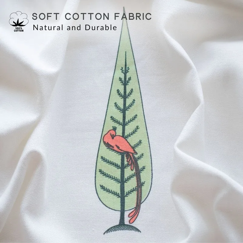 Coral Leafy Escape Cotton Room Darkening Curtains with tropical leaf print, alternate panel view