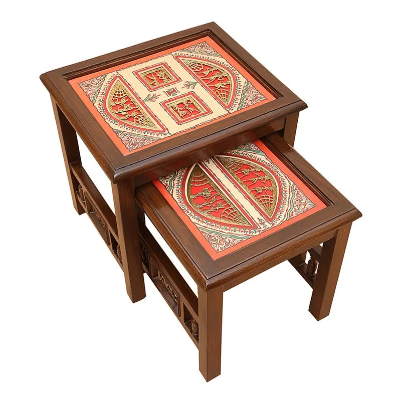 Myna Teak Wood Nesting Stools - Set of Two media 6