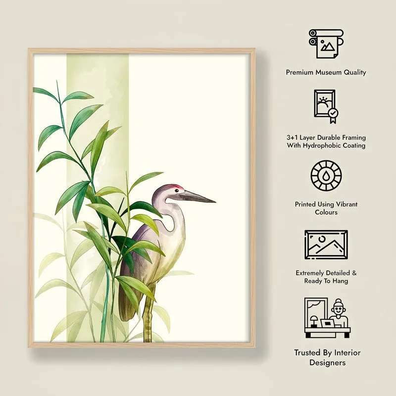 Soothing Stork Botanical Archival Paper Wall Art - Natural Brown Frame media 8