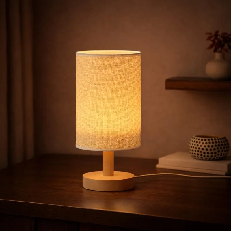 Natural Grain Jute Wooden Table Lamp - Beige media 4
