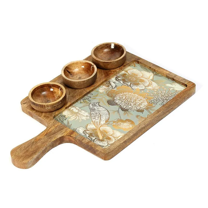 Golden Fleur Mango Wood Platter - Four Piece Set media 3