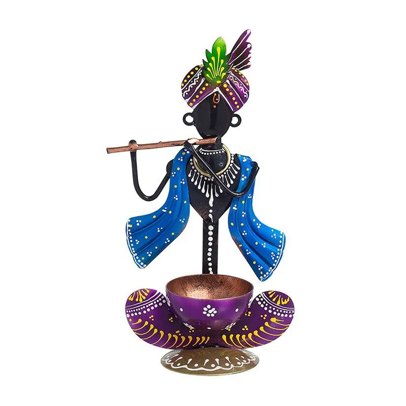 Krishan Iron Figurine with Diya - Blue media 3