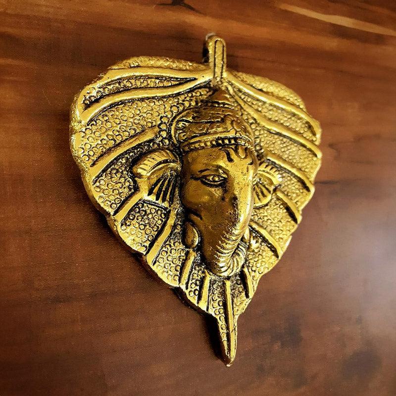 Ganesha Vadan On Leaf Aluminium Wall Accent