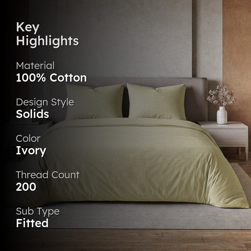 Maison Fitted Solid Cotton Bedsheet (Ivory) - 200 TC media 2