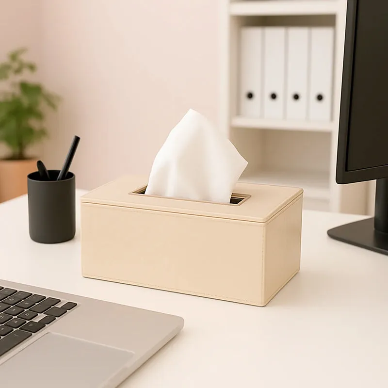 Elvan Faux Leather Tissue Holder - Cream media 1