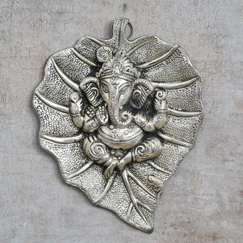 Lord Ganesh On Silver Leaf Metal Wall Accent media 3