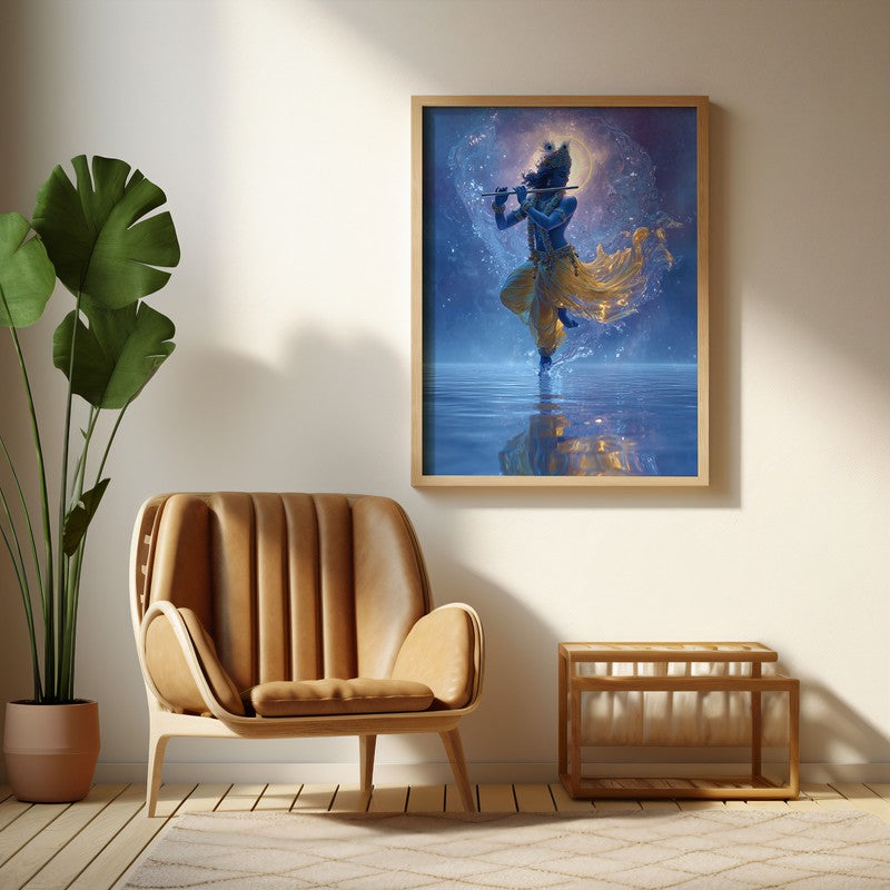 Cosmic Glow of Muralidhara Krishna Archival Paper Wall Art - Natural Brown Frame