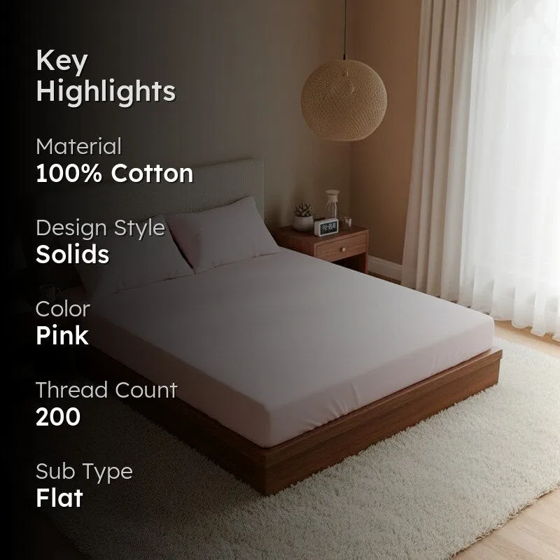 Baria Solid Cotton Bedsheet (Pink) - 200 TC media 2