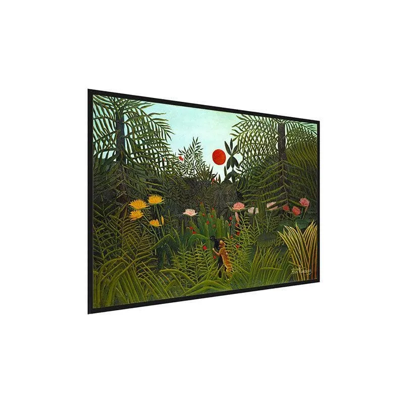 Jungle and Setting Sun Canvas Wall Painting - Black Frame media 3