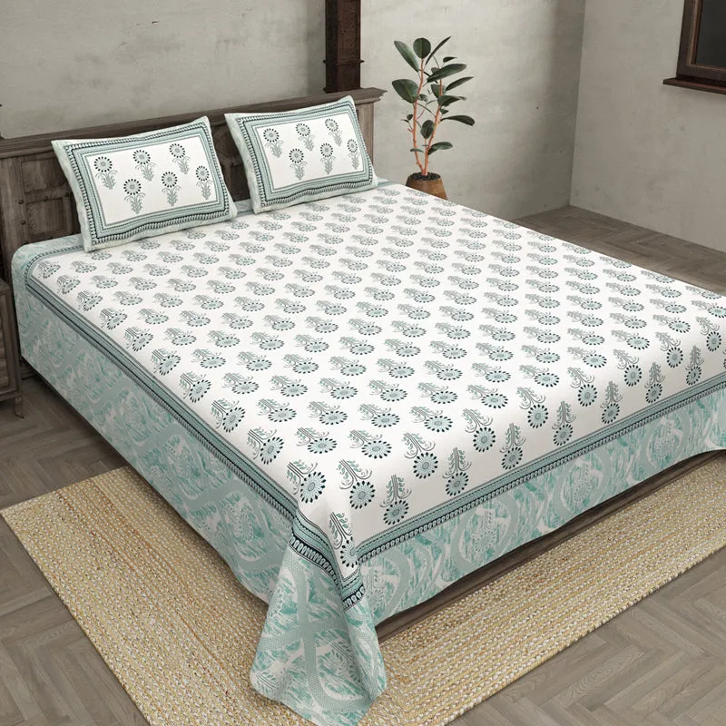 Ananya Floral Printed Cotton Bedsheet (Blue) - 144 TC media 1
