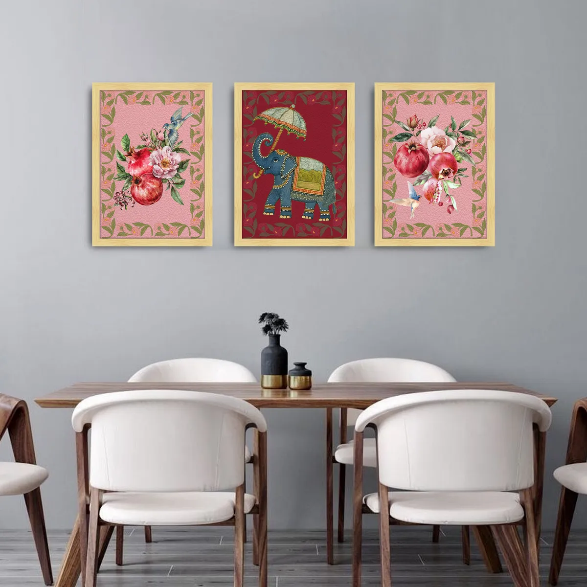 Floral Majesty & Gajraj Wall Paintings - Set Of Three media 3