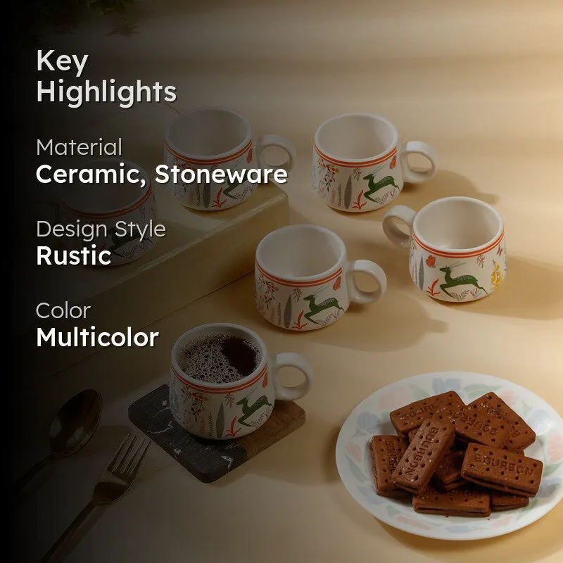 Warli Ceramic,Stoneware Tea Cup (120 mL Each) - Set Of Six media 2