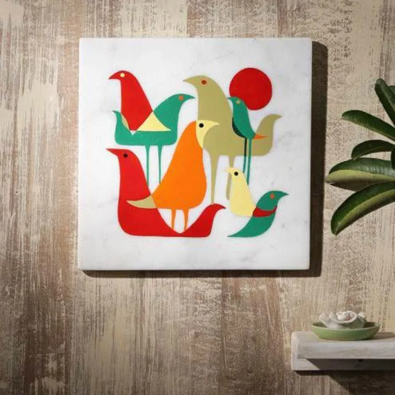 Bird Flock Hand Painted Marble Wall Accent media 1