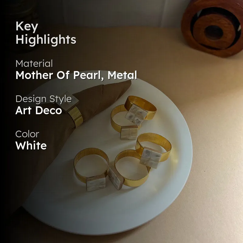 Asher Square Handcrafted Mother Of Pearl Napkin Rings - Set Of Six media 2