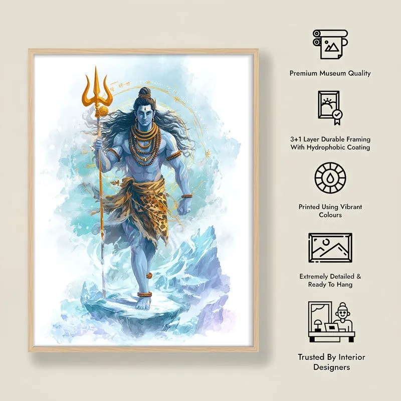 Mahadev with Trishul Divine III Archival Paper Wall Art - Natural Brown Frame media 8