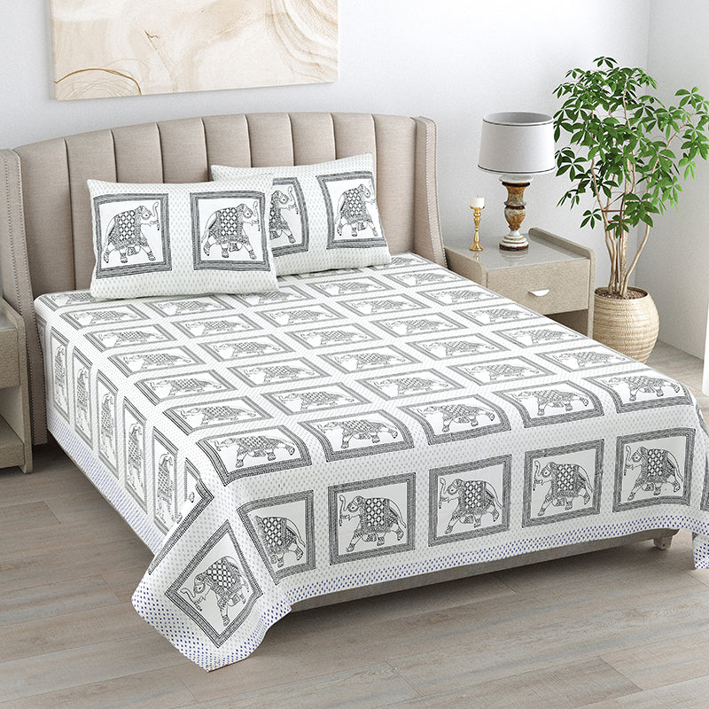 Ethnik Tusker Cotton Bedsheet (Grey) - 144 TC