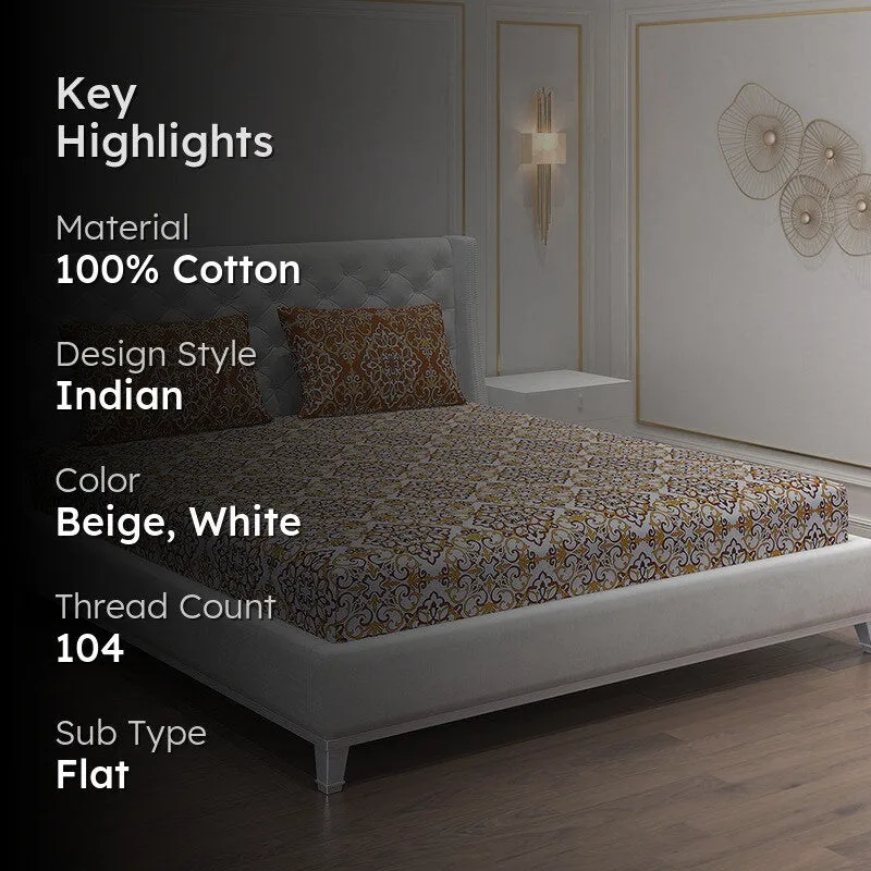 Monte Carlo Petal Aura Cotton Bedsheet (Beige,White) - 104 TC media 2