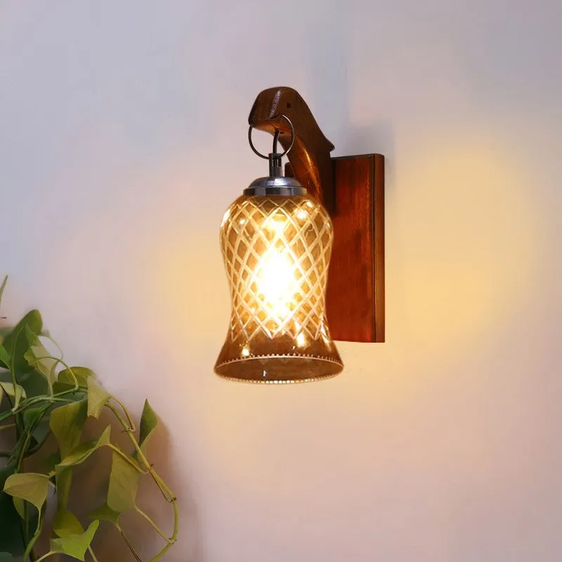 Honey Glow Panel Walnut-Amber Glass Wall Lamp media 4