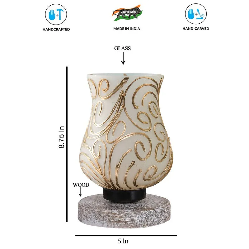 Flamora Mosaic Glass Table Lamp With Wooden Base - White & Gold media 8