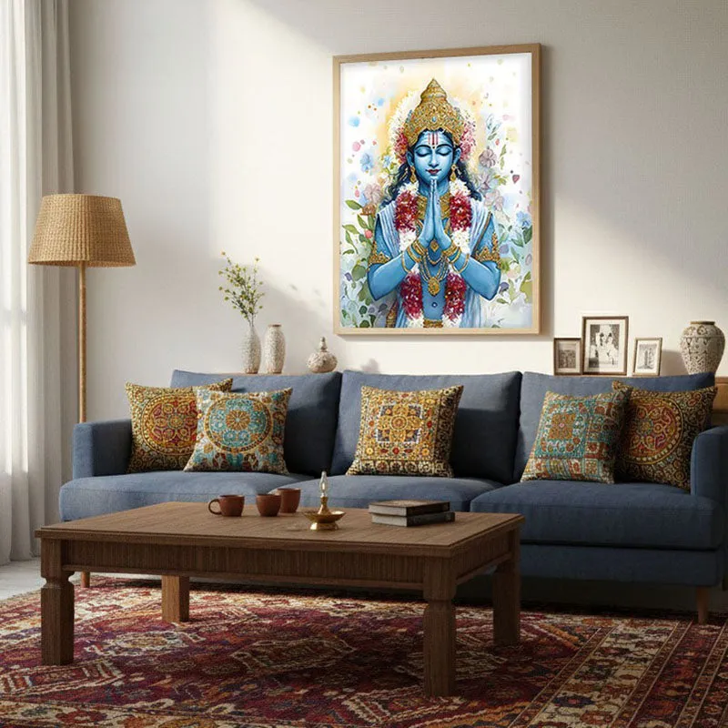 Hari Govinda Spiritual Archival Paper Wall Painting - Natural Brown Frame media 4