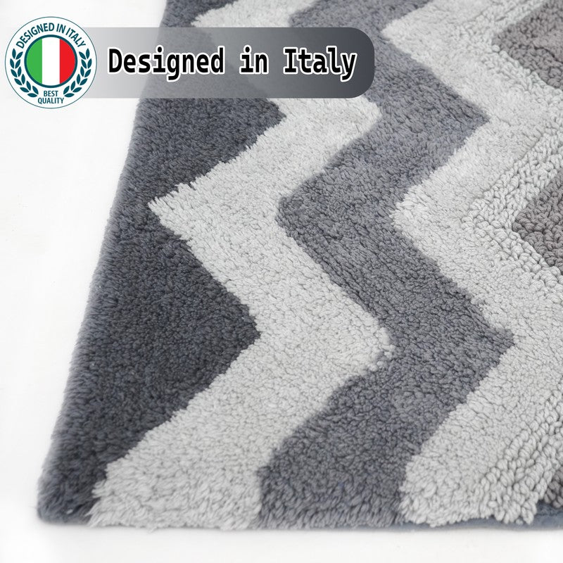 Steplyn Chevron Cotton Bath Mat - Grey & White media 6