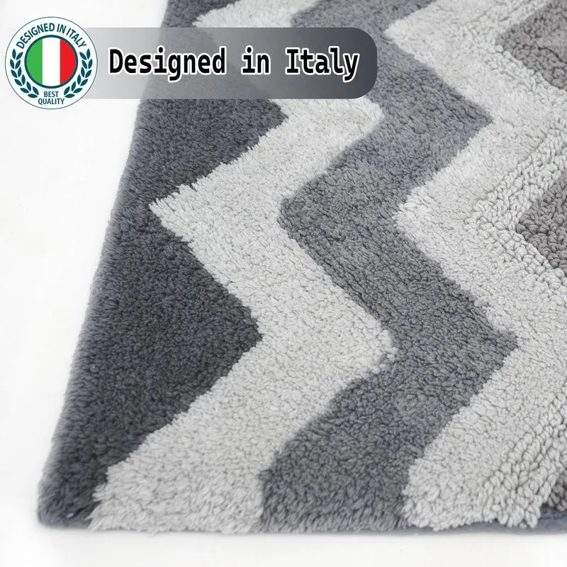 Steplyn Chevron Cotton Bath Mat - Grey & White media 6