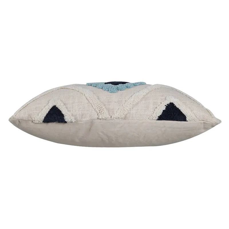 India Circus Terra Spades Tufted Cotton Cushion Cover (White & Blue) - Set Of Two media 7