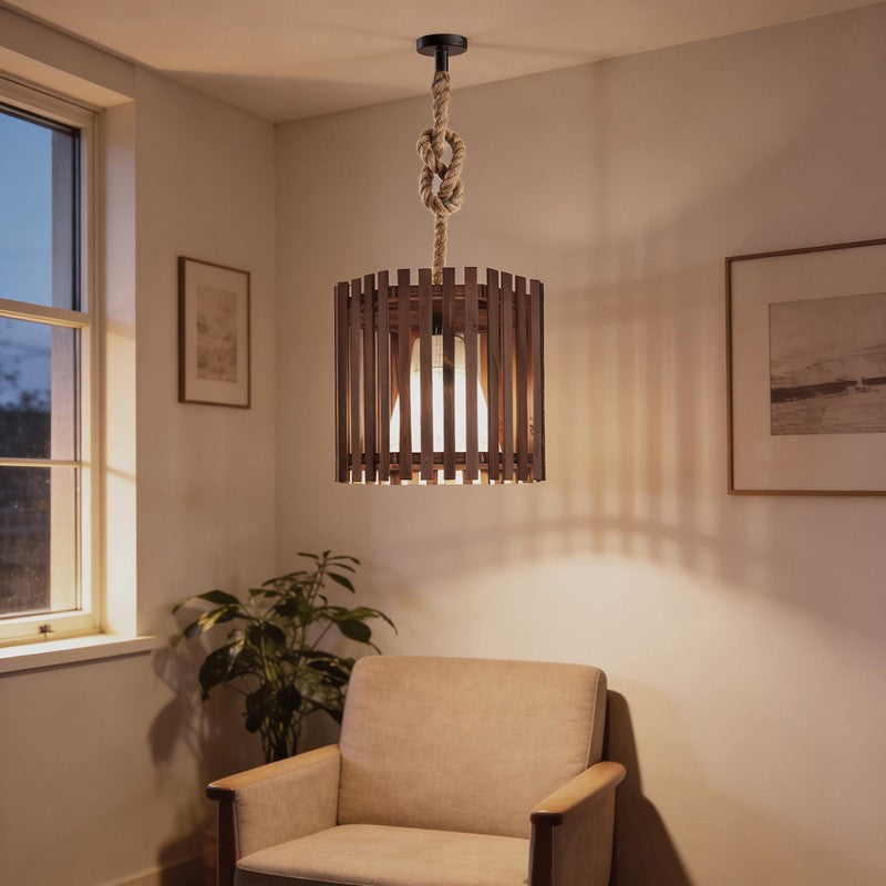 CageFacet Wooden Ceiling Lamp - Brown