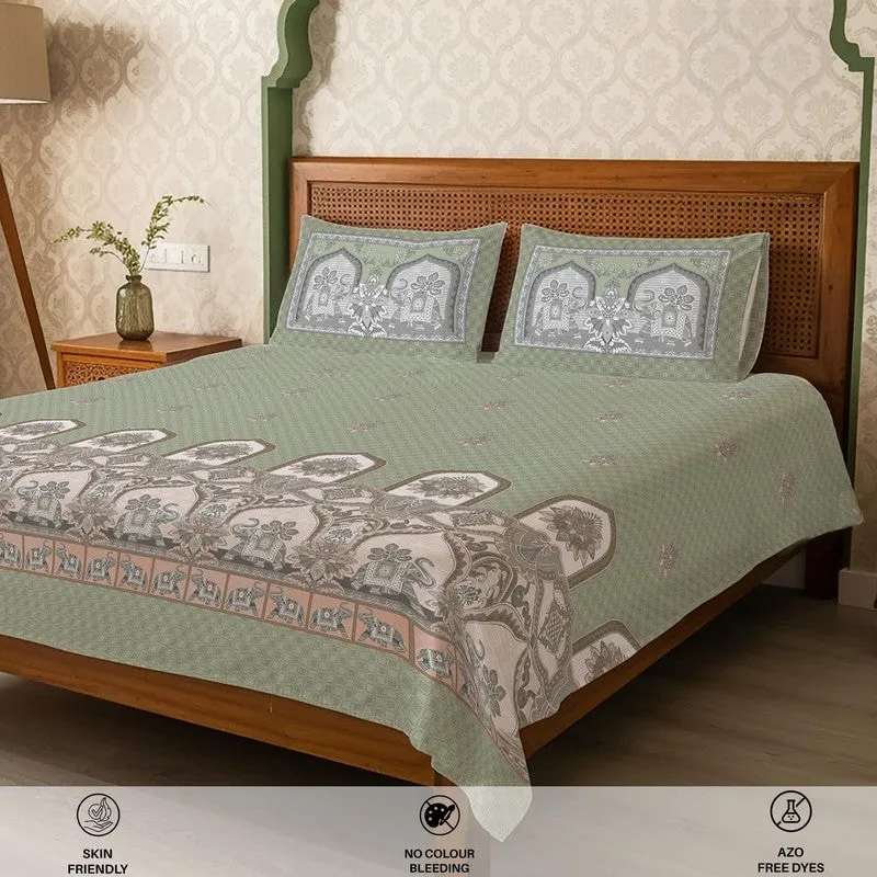 Urban Space Parampara Ethnic Cotton Bedsheet (Sage Green) - 300 TC media 5