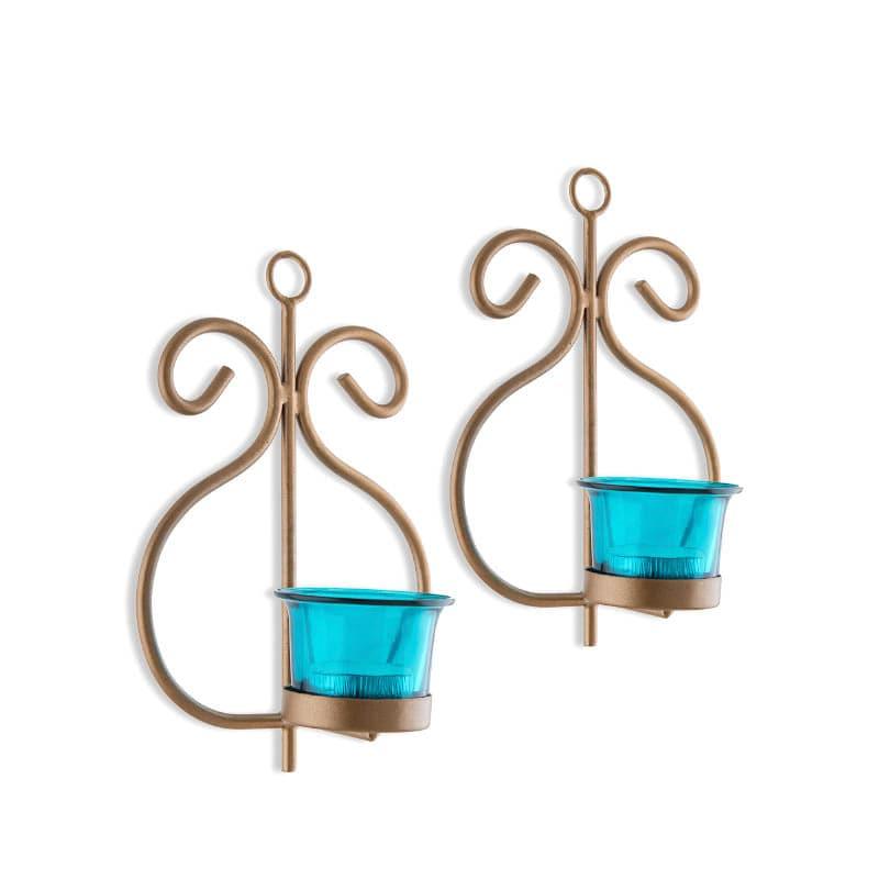 Seina Gold Frame Sconce Candle Holder (Azure) - Set Of Two media 3