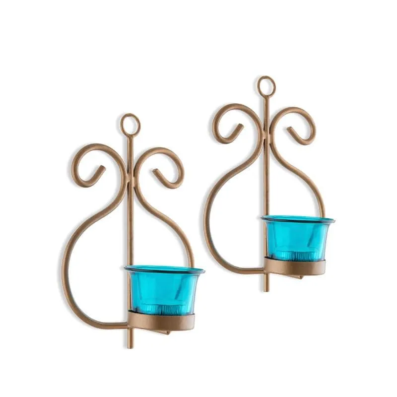 Seina Gold Frame Sconce Candle Holder (Azure) - Set Of Two media 3