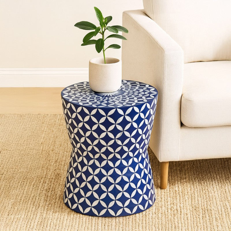 Brio Bone Inlay Round Side Table - Blue