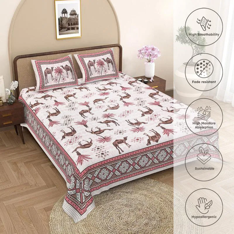 Anika Cotton Bedsheet (Pink,White) - 180 TC media 3