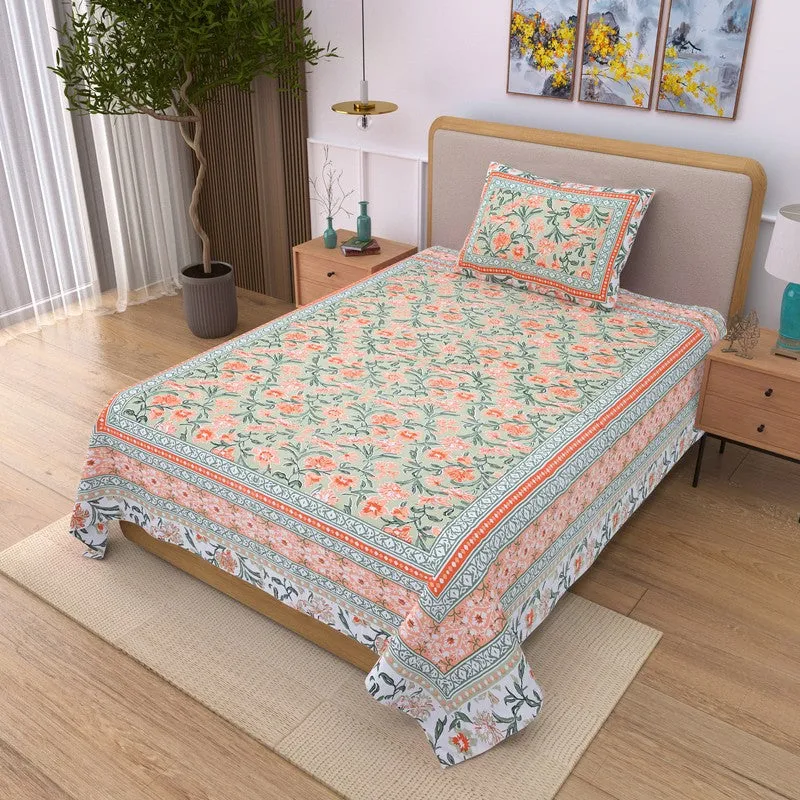 Cozyra Floral Cotton Bedsheet (Green) - 240 TC media 3
