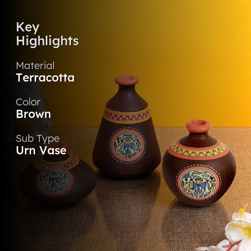 Thalissa Tribal Terracotta Vase - Set Of Three media 2